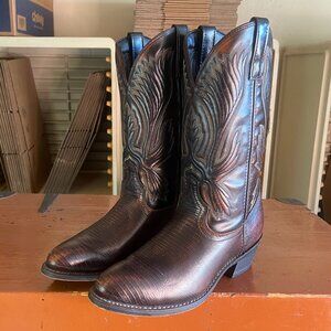 LAREDO Men's Size 9 D Cherry Brown Lizard Print Leather Cowboy Boots 68082